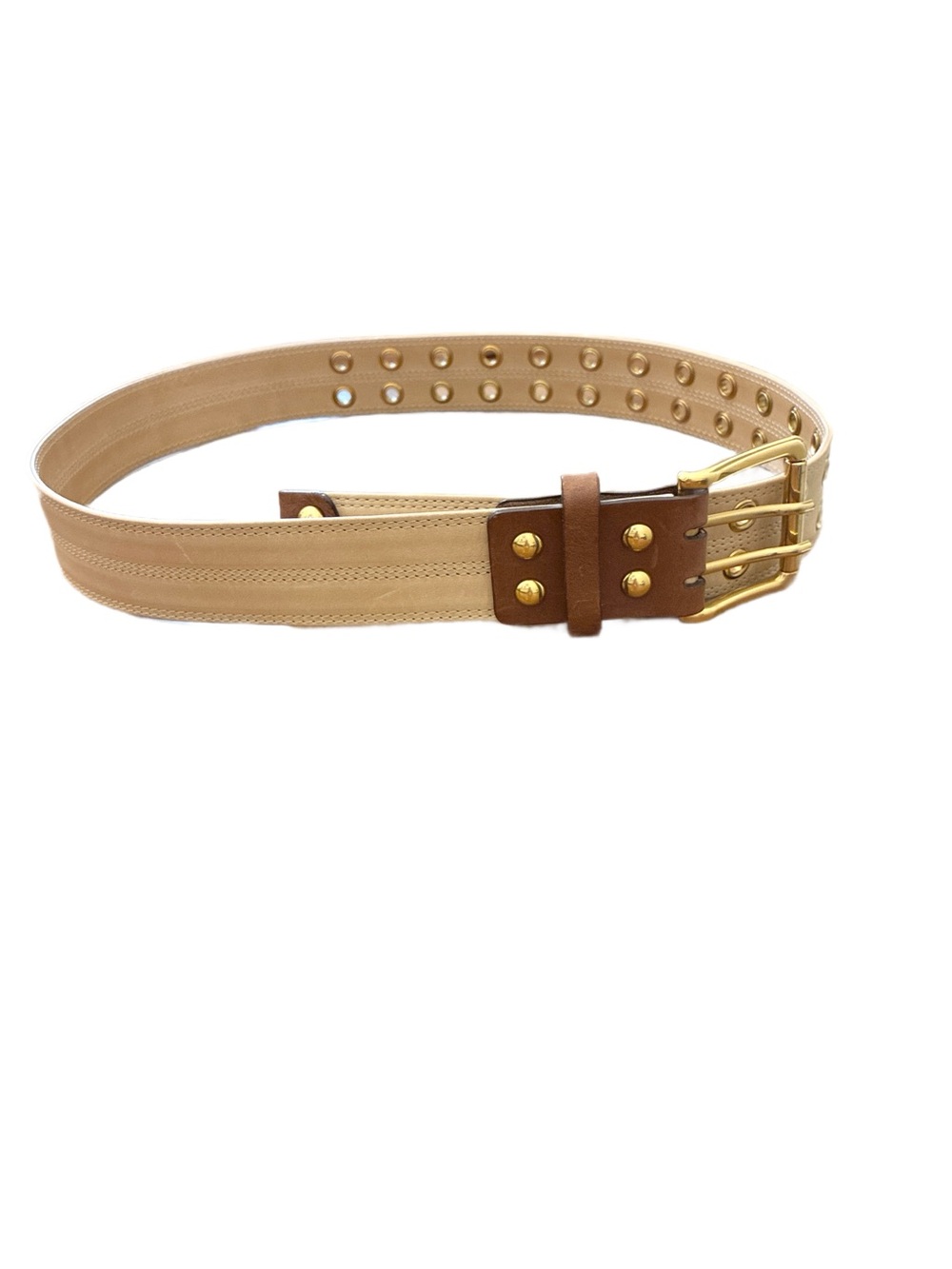 Chloe Authentic Double Eyelet Leather Belt in Tan Size Small